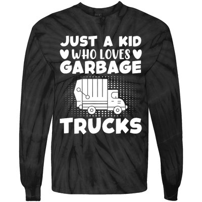 Just A Kid Who Loves Garbage Trucks Graphic Tie-Dye Long Sleeve Shirt