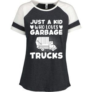 Just A Kid Who Loves Garbage Trucks Graphic Enza Ladies Jersey Colorblock Tee