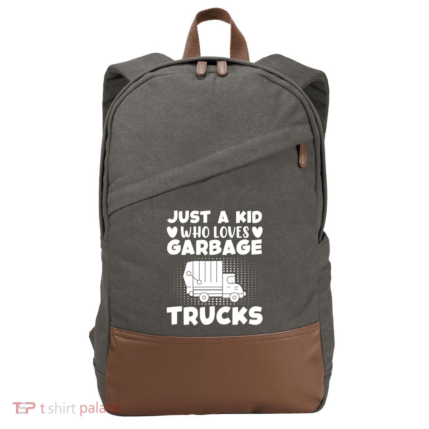 Just A Kid Who Loves Garbage Trucks Graphic Cotton Canvas Backpack
