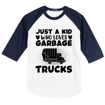 Just A Kid Who Loves Garbage Trucks Graphic Baseball Sleeve Shirt