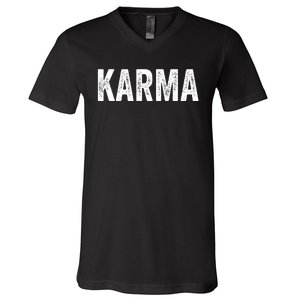 Just A KARMA In Distressed Text Effect V-Neck T-Shirt