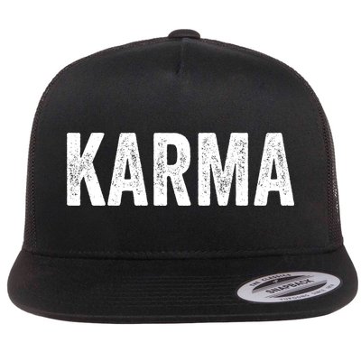 Just A KARMA In Distressed Text Effect Flat Bill Trucker Hat