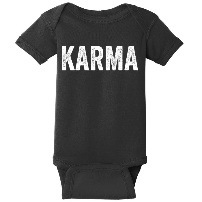 Just A KARMA In Distressed Text Effect Baby Bodysuit