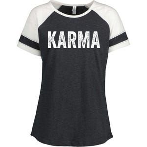 Just A KARMA In Distressed Text Effect Enza Ladies Jersey Colorblock Tee