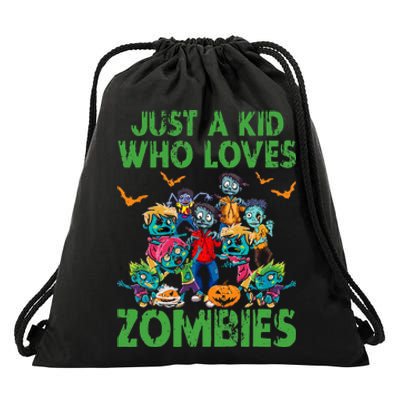 Just A Kids Who Loves Zombies Halloween Zombie Enthusiast Drawstring Bag