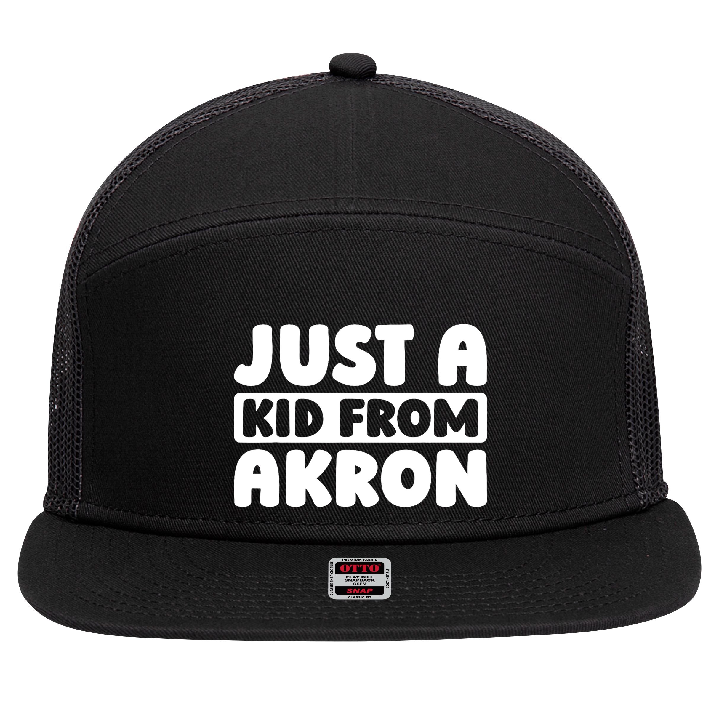 Just A K.I.D From Akron American Resident Usa Us City 7 Panel Mesh Trucker Snapback Hat