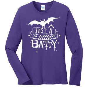 Just A Little Batty Funny Halloween Ladies Long Sleeve Shirt