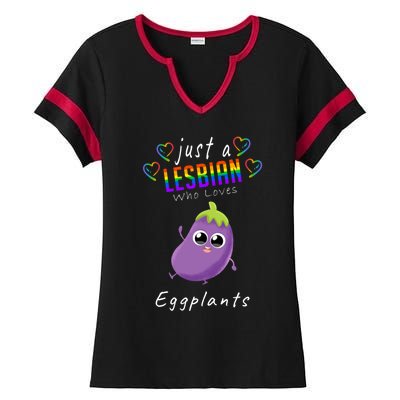 Just A Lesbian Who Loves Eggplants Pride Lgbt Lesbian Gift Ladies Halftime Notch Neck Tee