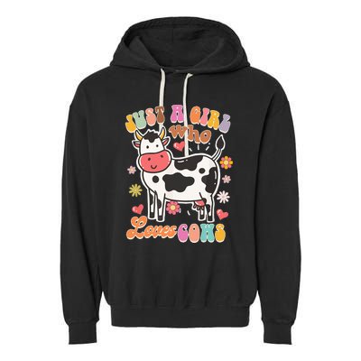 Just A Loves Cows Groovy Cow Lover Country Farm Life Garment-Dyed Fleece Hoodie