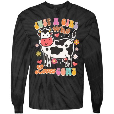 Just A Loves Cows Groovy Cow Lover Country Farm Life Tie-Dye Long Sleeve Shirt