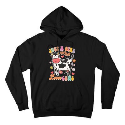 Just A Loves Cows Groovy Cow Lover Country Farm Life Tall Hoodie