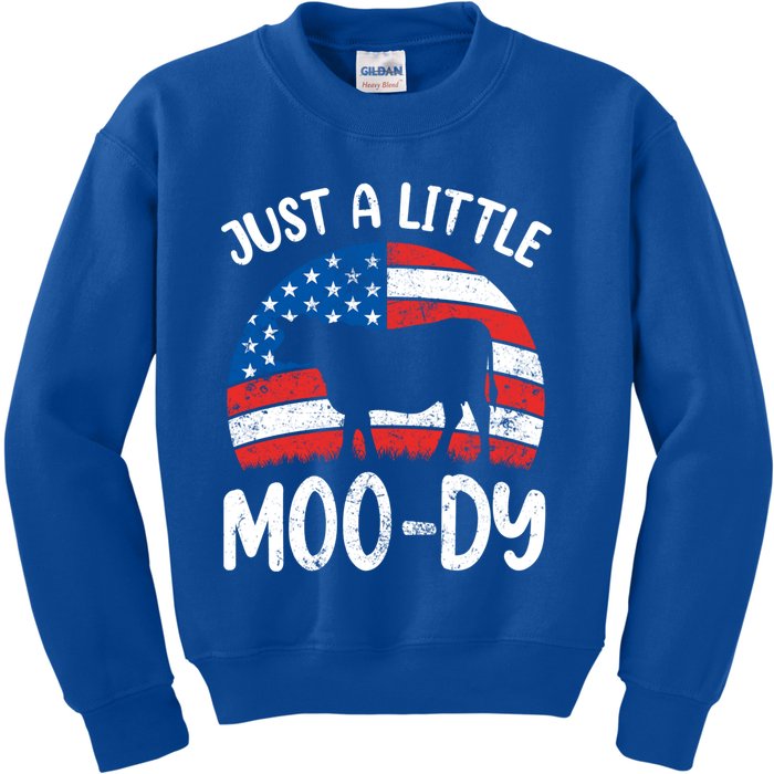 Just A Little Moody American Cow Moo Patriotic Calf 4th July Gift Kids Sweatshirt