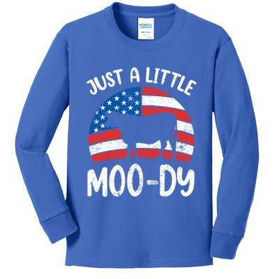 Just A Little Moody American Cow Moo Patriotic Calf 4th July Gift Kids Long Sleeve Shirt