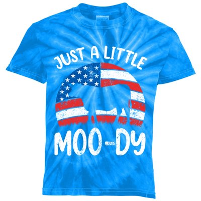 Just A Little Moody American Cow Moo Patriotic Calf 4th July Gift Kids Tie-Dye T-Shirt