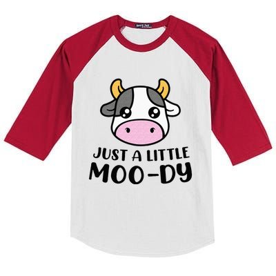 Just A Little MooDy Cute Cow Lover Farmer Animal Lovers Kids Colorblock Raglan Jersey