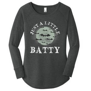 Just A Little Batty Funny Halloween Saying Moon Silhouette Women's Perfect Tri Tunic Long Sleeve Shirt