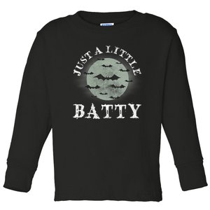 Just A Little Batty Funny Halloween Saying Moon Silhouette Toddler Long Sleeve Shirt