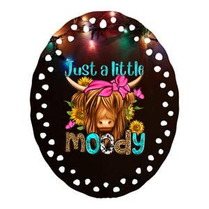 Just A Little Moody Cute Western Highland Cows Lover Farming Ceramic Oval Ornament