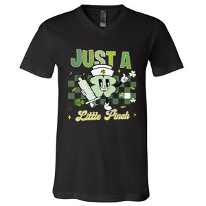 Just A Little Pinch Retro Nurse Nursing Saint Patrick's Day Shamrocks V-Neck T-Shirt