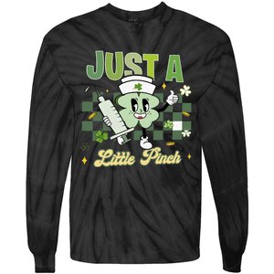 Just A Little Pinch Retro Nurse Nursing Saint Patrick's Day Shamrocks Tie-Dye Long Sleeve Shirt