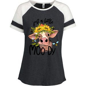 Just A Little Moody Cute Cows Lover Farming Enza Ladies Jersey Colorblock Tee