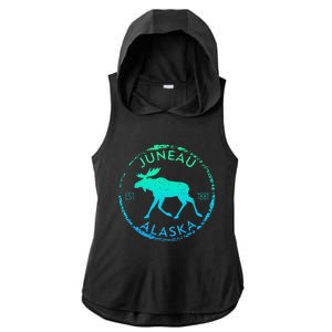 Juneau Alaska Moose Gradient Distressed Souvenir Ladies PosiCharge Tri-Blend Wicking Draft Hoodie Tank