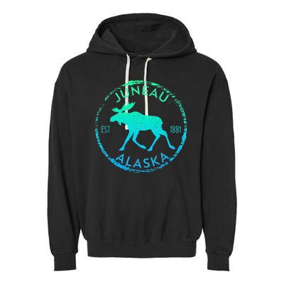 Juneau Alaska Moose Gradient Distressed Souvenir Garment-Dyed Fleece Hoodie