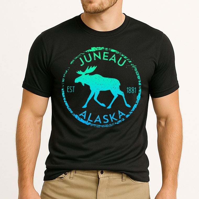 Juneau Alaska Moose Gradient Distressed Souvenir Performance Shirt