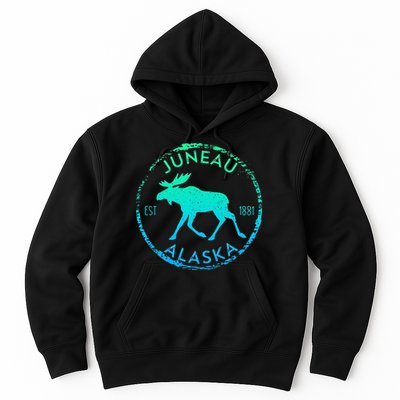 Juneau Alaska Moose Gradient Distressed Souvenir Hoodie