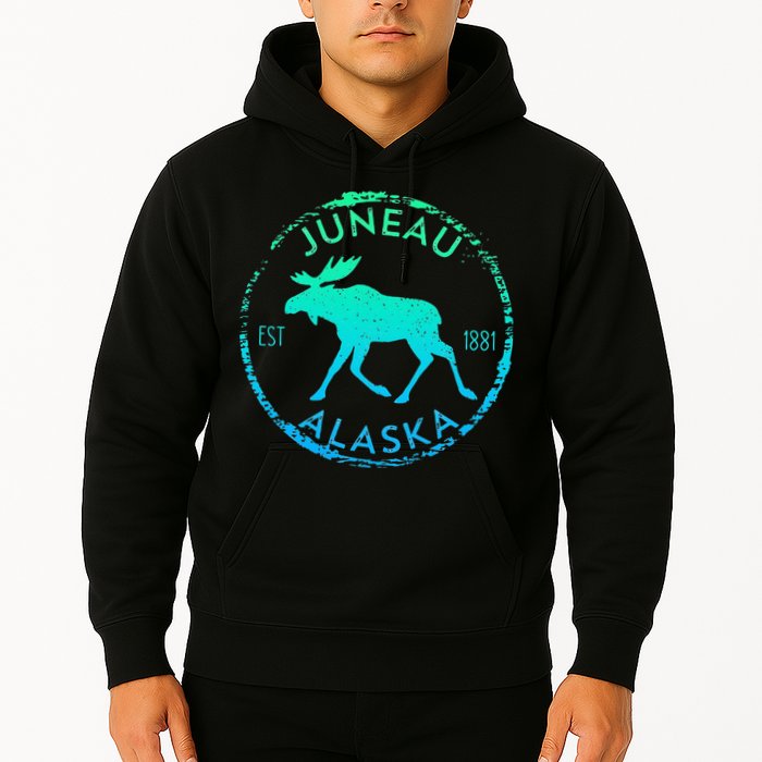 Juneau Alaska Moose Gradient Distressed Souvenir Hoodie