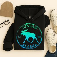 Juneau Alaska Moose Gradient Distressed Souvenir Hoodie