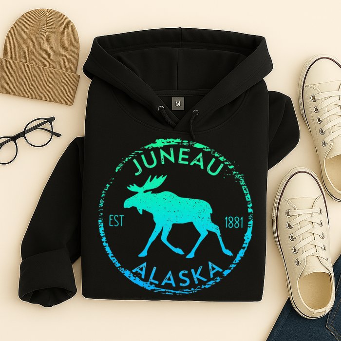Juneau Alaska Moose Gradient Distressed Souvenir Hoodie