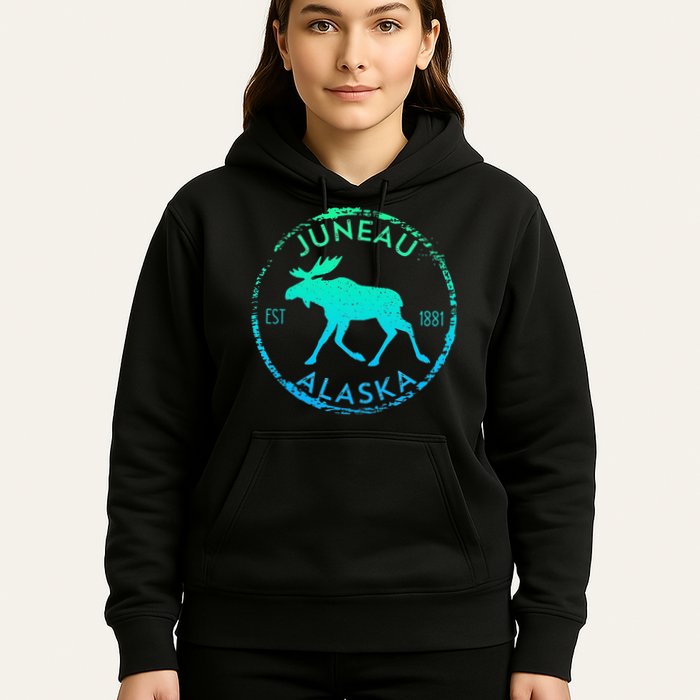 Juneau Alaska Moose Gradient Distressed Souvenir Hoodie