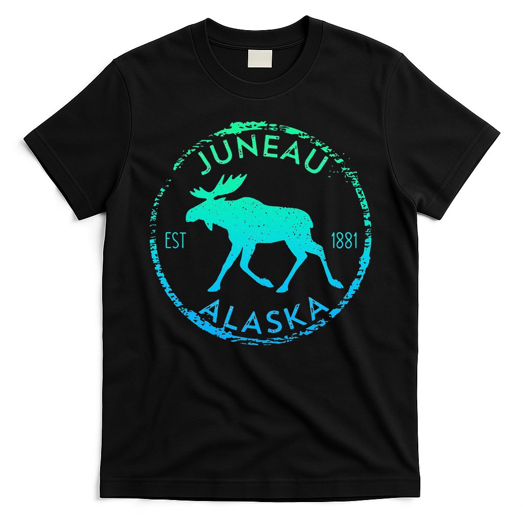 Juneau Alaska Moose Gradient Distressed Souvenir T-Shirt