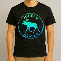 Juneau Alaska Moose Gradient Distressed Souvenir T-Shirt