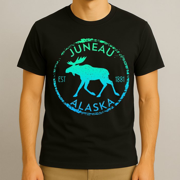 Juneau Alaska Moose Gradient Distressed Souvenir T-Shirt