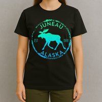 Juneau Alaska Moose Gradient Distressed Souvenir T-Shirt