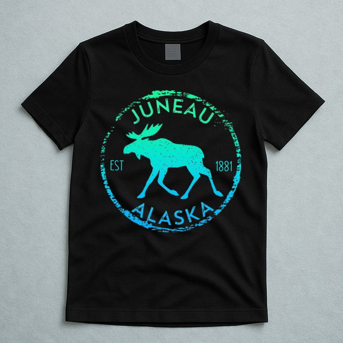 Juneau Alaska Moose Gradient Distressed Souvenir T-Shirt