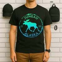 Juneau Alaska Moose Gradient Distressed Souvenir T-Shirt