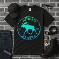 Juneau Alaska Moose Gradient Distressed Souvenir Tall T-Shirt