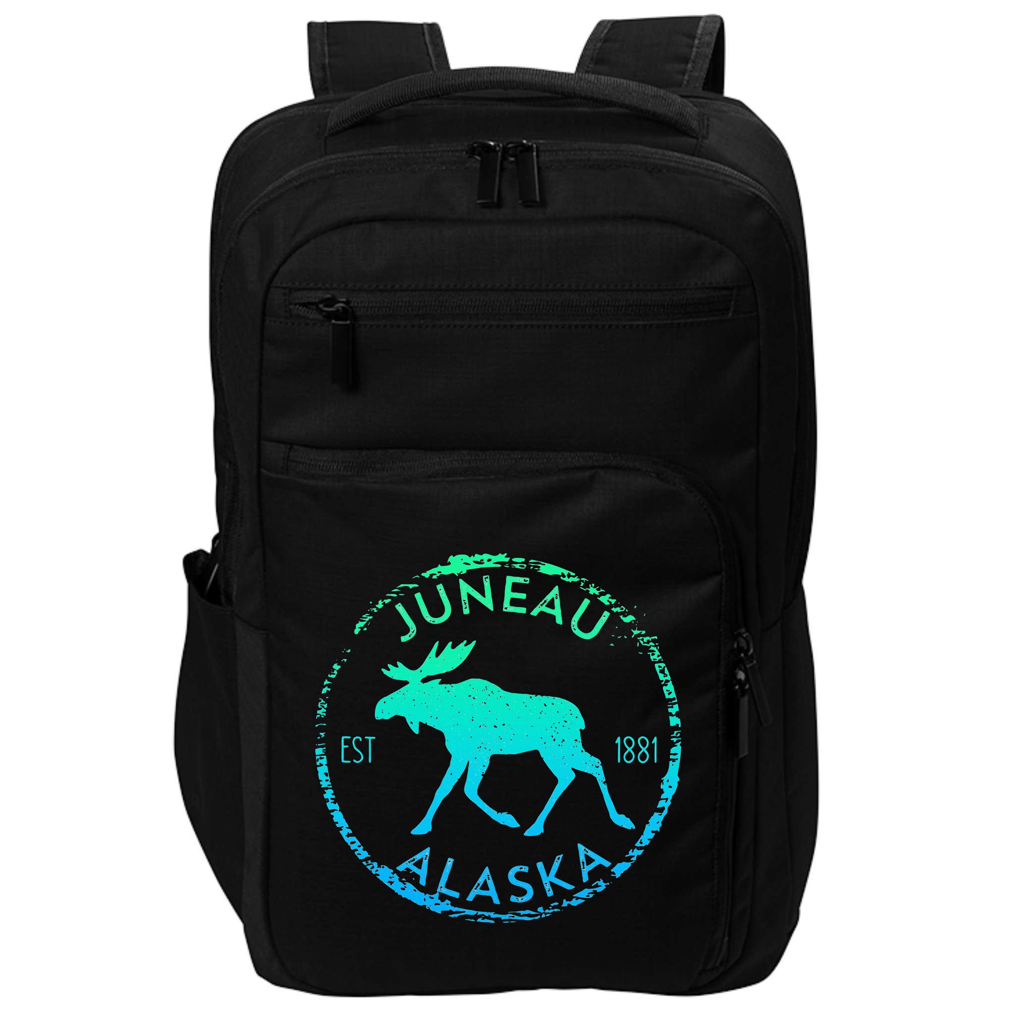 Juneau Alaska Moose Gradient Distressed Souvenir Impact Tech Backpack