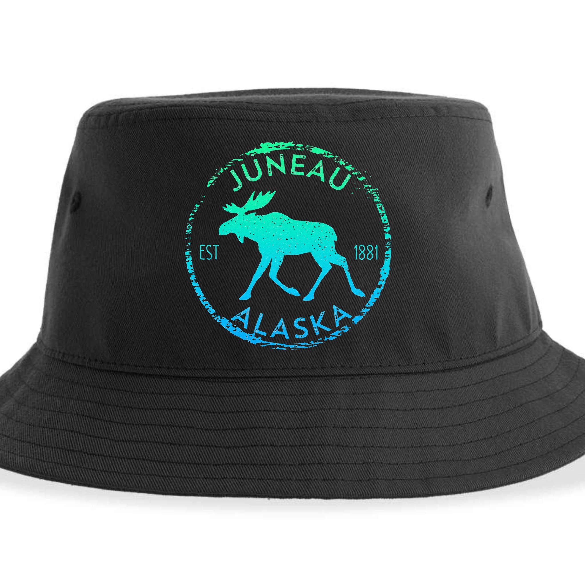 Juneau Alaska Moose Gradient Distressed Souvenir Sustainable Bucket Hat