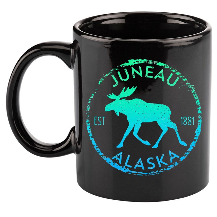 Juneau Alaska Moose Gradient Distressed Souvenir 11oz C Handle Ceramic Mug