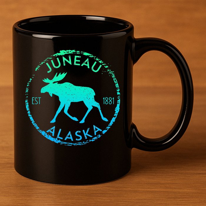 Juneau Alaska Moose Gradient Distressed Souvenir 11oz C Handle Ceramic Mug