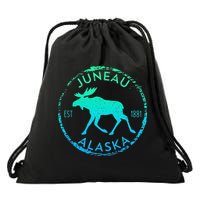 Juneau Alaska Moose Gradient Distressed Souvenir Drawstring Bag