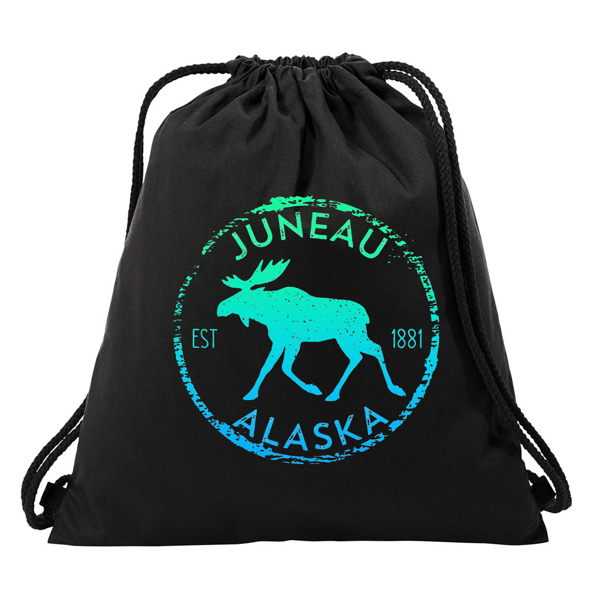 Juneau Alaska Moose Gradient Distressed Souvenir Drawstring Bag
