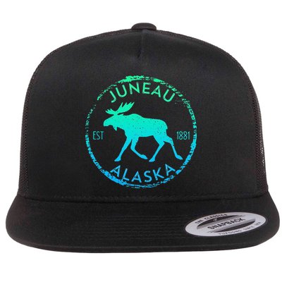 Juneau Alaska Moose Gradient Distressed Souvenir Flat Bill Trucker Hat