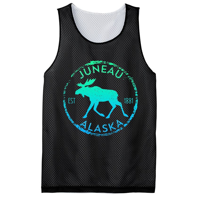 Juneau Alaska Moose Gradient Distressed Souvenir Mesh Reversible Basketball Jersey Tank