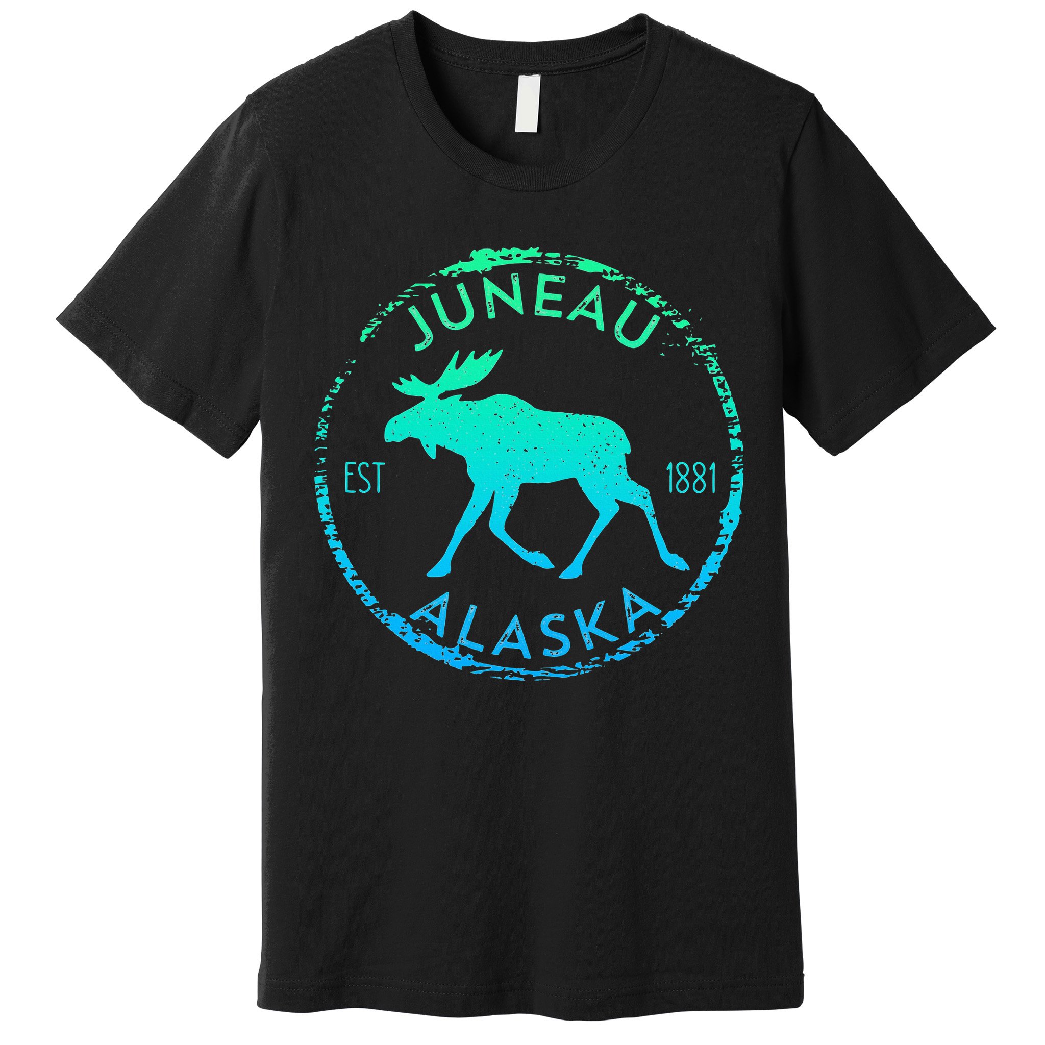 Juneau Alaska Moose Gradient Distressed Souvenir Premium T-Shirt