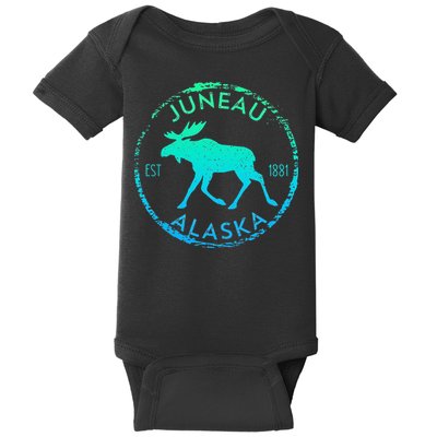 Juneau Alaska Moose Gradient Distressed Souvenir Baby Bodysuit